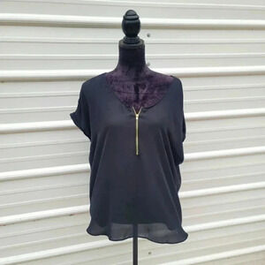 Bold Elements Cut To Curve Women’s Black Shiffon Short Sleeve Shirt XXL